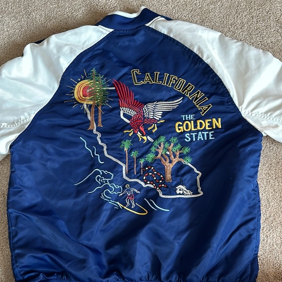 Embroidered silk material varsity bomber jacket - Picture 4 of 5